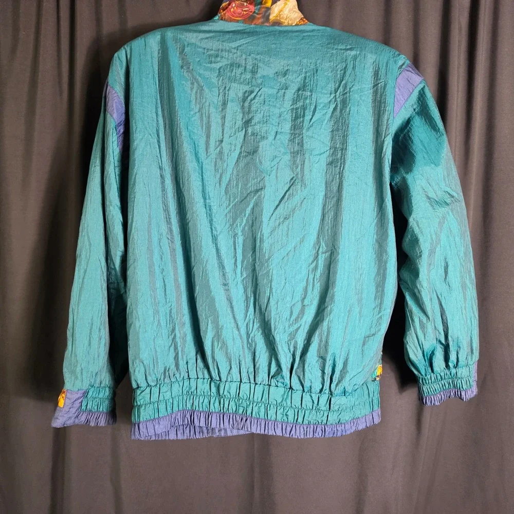 Vintage River Edge 90s Scarf Print Windbreaker Jacket Teal Blue Gold Mens Medium